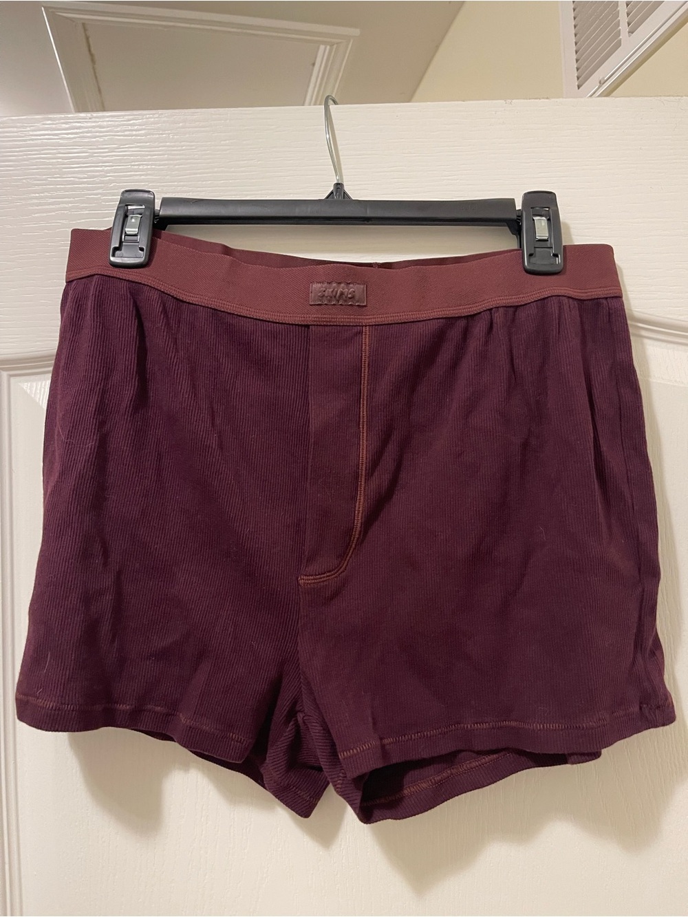 Skims Ribbed High-Rise Boxer Shorts in Deep Wine